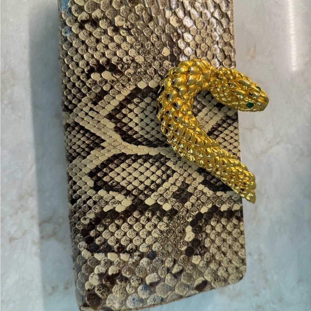 Judith Leiber Gold and Brown Reptile Pattern